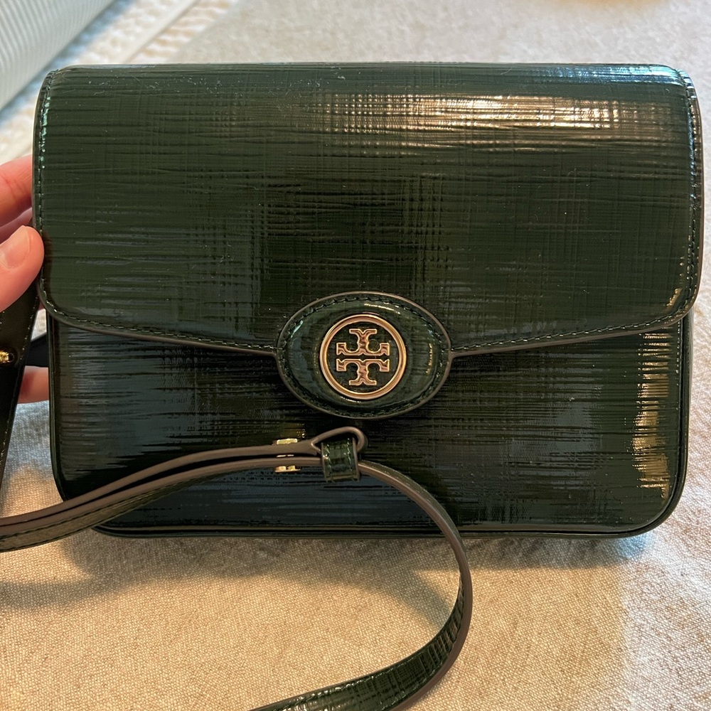 Tory Burch Green Clutch with Textured Leather